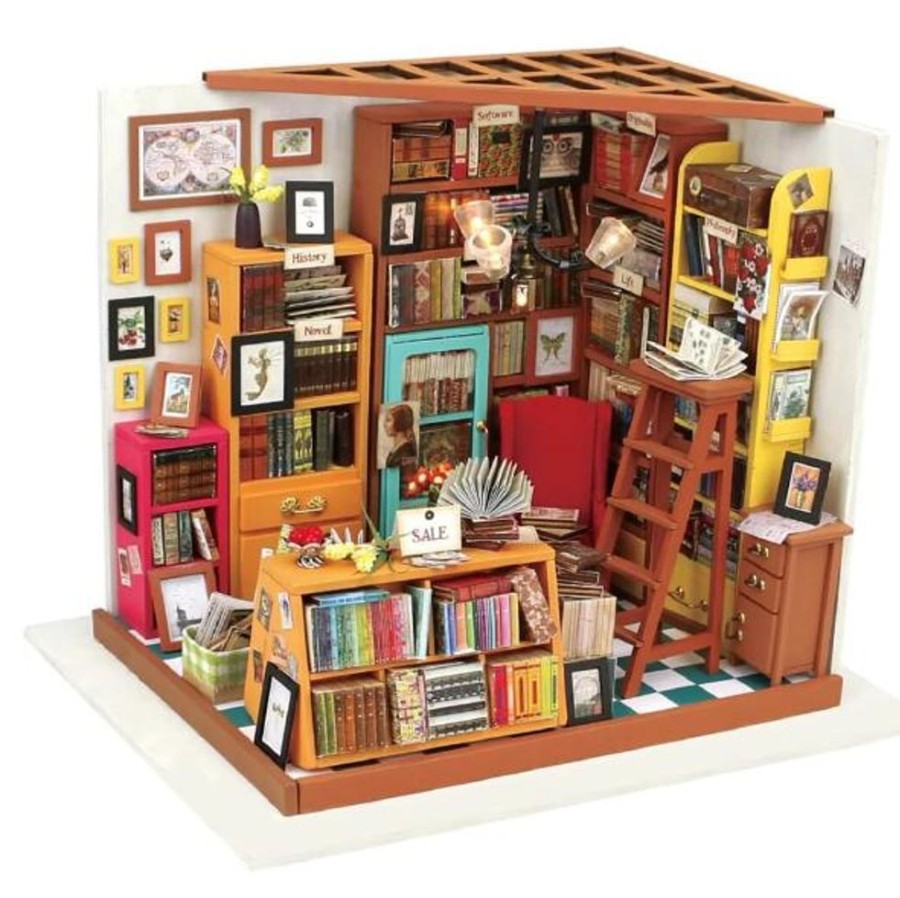 Lifestyle Robotime USA | Diy Miniature Dollhouse Kit: Sam'S Study Library