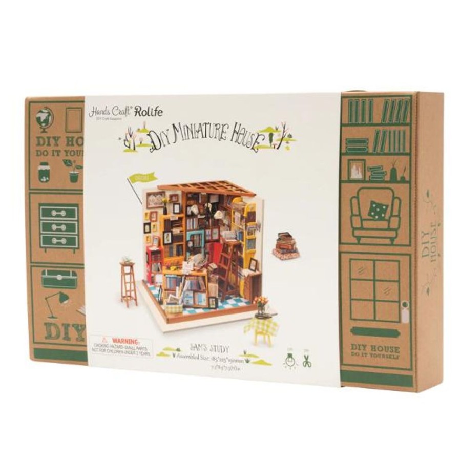 Arts & Crafts Robotime USA | Diy Miniature Dollhouse Kit: Sam'S Study Library