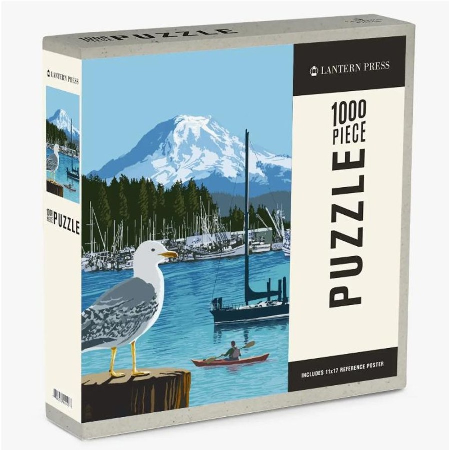 Puzzles Lantern Press | Seagull In Marina W/Mt Rainier 1000Pc