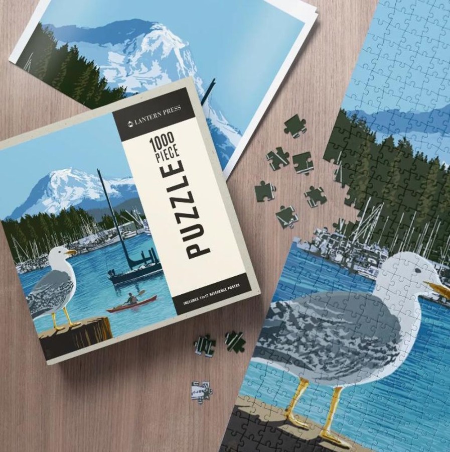 Puzzles Lantern Press | Seagull In Marina W/Mt Rainier 1000Pc